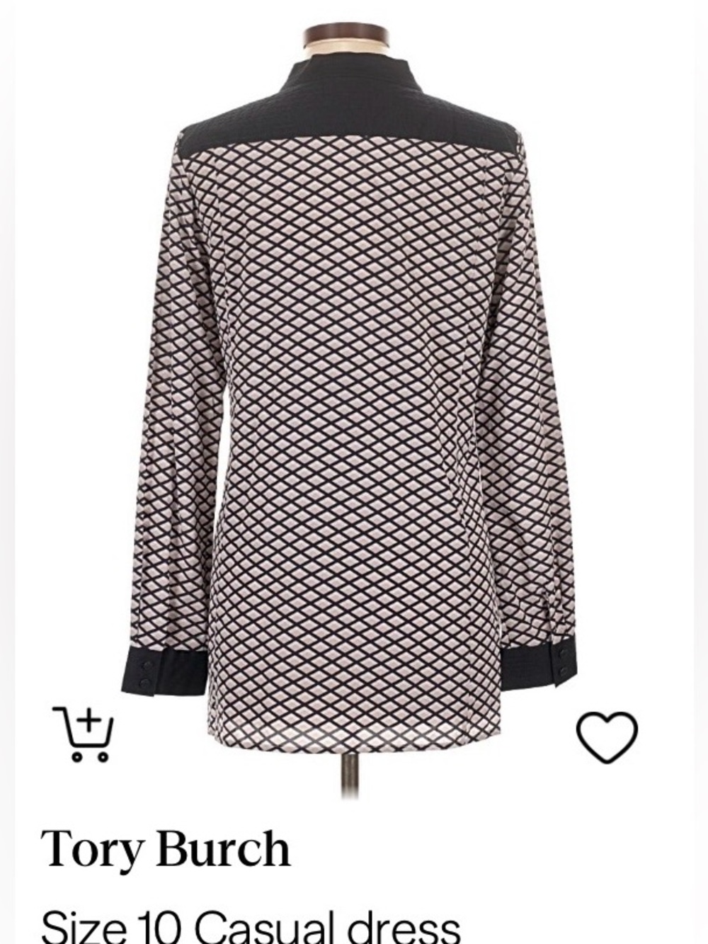 Tory Burch Black Beige Geometric Silk Blend Split Neck Long Sleeve Blouse Sz 10 - Picture 10 of 10